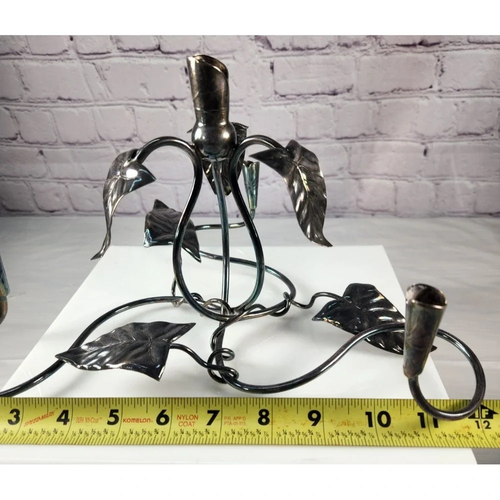 Vtg Candelabra / Centerpiece Silver Unique Decor Ivy Design Sm Diameter Candle